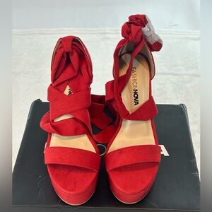 WOMENS CHIC TIE UP RED HIGH HEELS SIZE 5